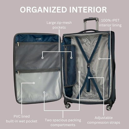 Ricardo Beverly Hills Avalon Softside Medium Check-In Luggage Made with Sustainable 100% Recycled PET (rPET), Lightweight, Eco-Friendly Travel, Expandable, Dual Spinner Wheels, Black, 24-inch