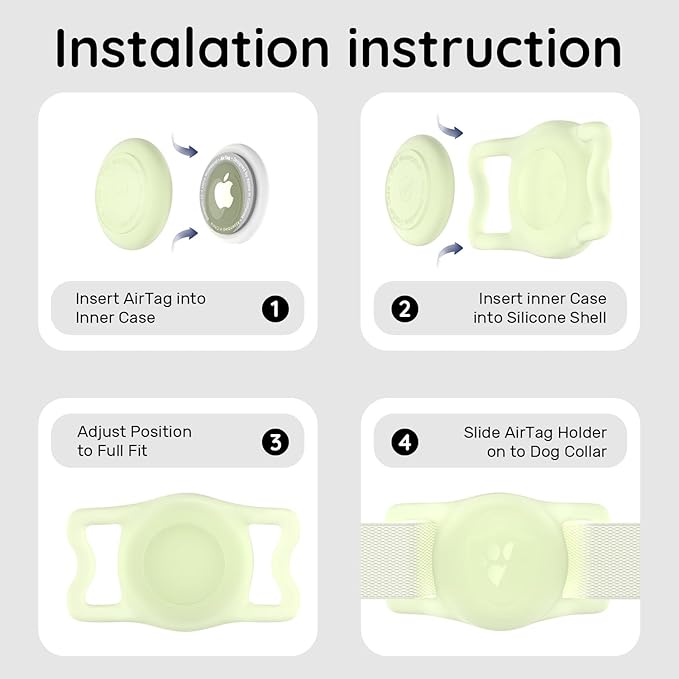 for AirTag Dog Collar Holder, Dog Air Tag Holder, IP68-Waterproof | Lightweight Silicone | Anti-Lost | Ultra-Durable | Compatible with Apple AirTags (Luminous)