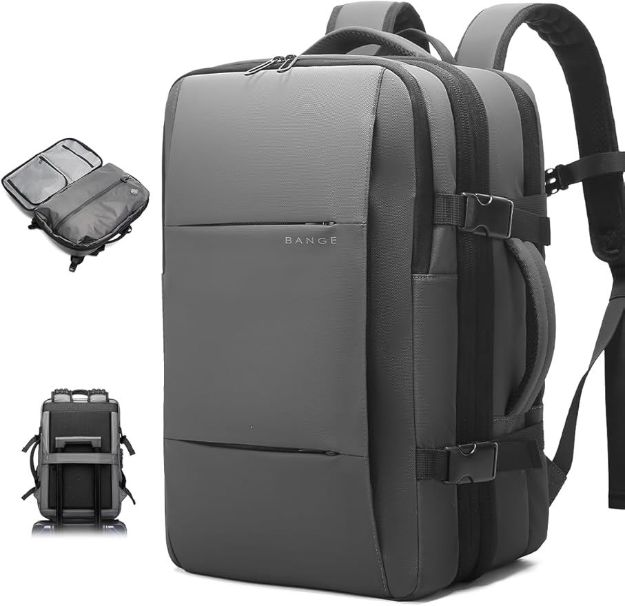 BANGE Backpack with Anti-Theft Vacuum Compression Travel Backpack,Expandable Backpacks with Pump for Airplanes