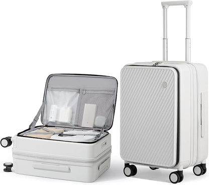 mixi 20 Inch Expandable Carry On Luggage PC Hard Shell Suitcase Top Opening Rolling Travel Suitcases with Spinner Wheels & TSA Lock, Smoke White