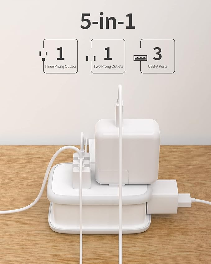 Travel Power Strip with USB Ports, NTONPOWER 2 Widely Outlets 3 USB with 3FT Short Extension Cord Flat Plug, Mini Power Strip Flat Plug, Portable Small Size for Travel Cruise Essentials, White