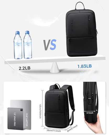 Slim Laptop Backpack for Men, Lightweight Backpack with USB Charging Port,Water Resistant 15.6 Inch Laptop Bag - Black