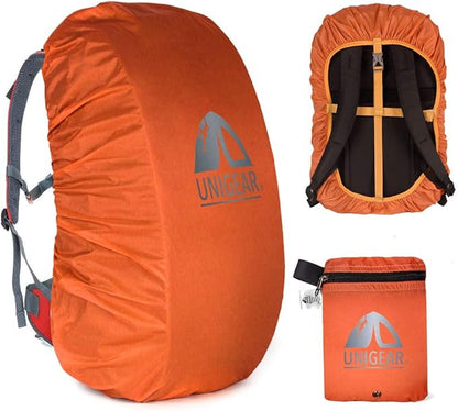 Unigear Backpack Rain Cover Waterproof Rating 5000mm Ultraportable and Durable with 2 Anti-Slip Buckle Strap, Integrated Carry Pouch Design (Orange, Large)