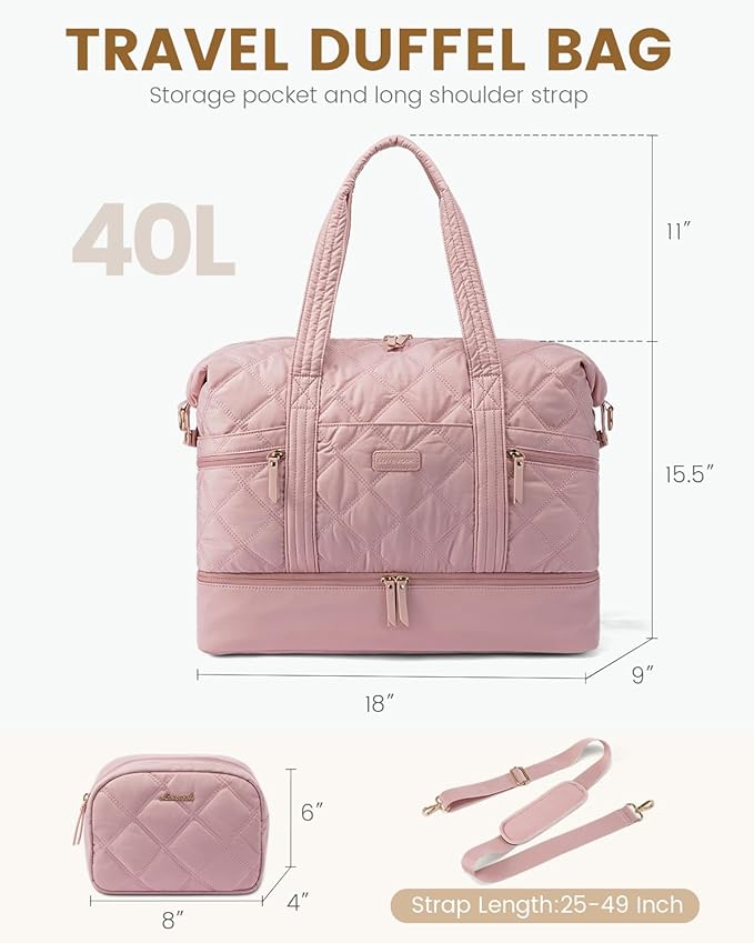 LOVEVOOK Travel Duffle Bag, Lightweight Weekender Bags for Women with Shoe Compartment,40L Puffer Gym Bag Personal Item Travel Bag,Carry On Overnight Bags and Hospital Bag for Labor and Delivery