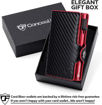 Conceal Plus Mens Wallet Credit Card Holder, Smart Pop Up RFID Wallet, Slim Minimalist Carbon Fiber Front Pocket Card Case, Compact Travel Wallet RFID Blocking, Holds 4-6 Standard Cards Plus Cash & ID