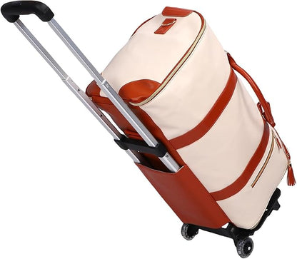 Fabater Travel Bag with Detachable Trolley, 40L Large Capacity water proof Rolling Garment Duffel Bag, with Leather Handle and Shock Absorbing Wheels, for Business Trip and Weekender (Beige)