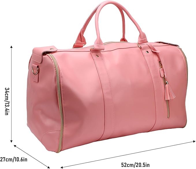 Fabater Travel Bag with Detachable Trolley, 40L Large Capacity water proof Rolling Garment Duffel Bag, with Leather Handle and Shock Absorbing Wheels, for Business Trip and Weekender (pink)