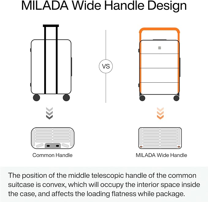 MILADA Wide Handle Luggage with Front Pocket Hardshell Aluminium Check In Suitcase with Wheels Medium 24 Inch Front Opening Checked Luggage with Spinner Wheels TSA Lock Airline Approved Luggage, White