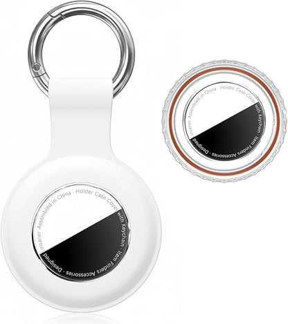 Waterproof for AirTag Holder Case Keychain for Air Tag Key Ring [PC+Silicone] Compatible with AirTags, Tags Chain for GPS Item Finders Accessories, for Pets, Kids, Luggages, White