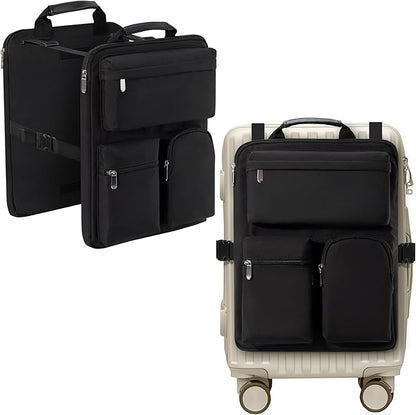 Over Luggage Organizer Bag for Suitcase with Multi Pockets, 16” Laptop Bag with Handle, Portable Travel Organizer Bags for Luggage with Adjustable Straps, Tote Carry Bag for Men Women(Black)