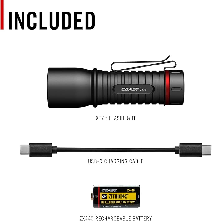 Coast XT7R 1500 Lumen Rechargeable LED Flashlight with Magnetic Mount, Slide Focus, and Pocket Clip, Black
