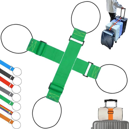 Multi Use Strong Adjustable Luggage Connector Straps, Luggage Straps for Suitcases, Elastic Rope,Adjustable Buckle, Waterproof and Wear-Resistant, Packing Tips for Travel (2*Green)