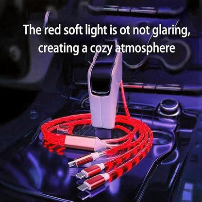 USB Cable PD Fast Charger Lighted Up (USB 3IN1 Red),Phone Data Cable, Flowing Light Charging Cable, 39-inch, TPE Material, Compatible with Almost All Phones, Tablets, and Headphones.