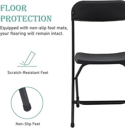 80 Pack Plastic Black Folding Chairs, Portable Stackable Commercial Party Folding Chairs with Steel Frame 350lbs for Home Office Outdoor Indoor Office Wedding Party Event