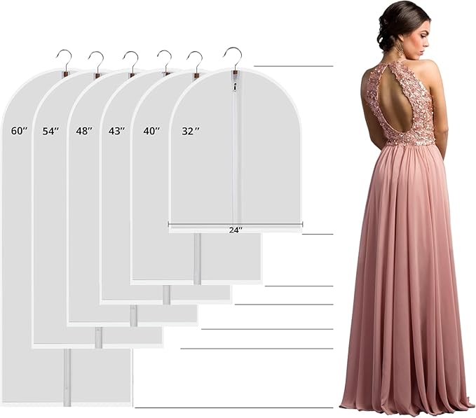 12 Pack Garment Bags for Hanging Clothes (24x40") - Dustproof Suit Bags for Closet Storage - Durable PEVA Covers with Sturdy Zipper for Coats, Jackets & Dresses (Translucent)
