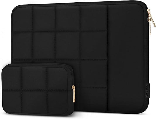 MOSISO 15-16 inch Laptop Case, 15.6 inch Puffy Laptop Sleeve Compatible with MacBook Pro 16 M4 M3 M2 M1, HP Acer Dell Lenovo Notebook, Twelve Square Quilted Bag with Vertical Pocket&Small Case, Black