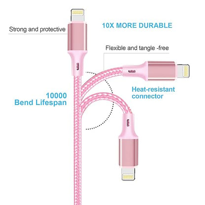 cugunu USB C to Lightning Cable 5 Pack 3/3/6/6/10FT iPhone Charger Apple MFi Certified Power Delivery Fast Charging Cord Compatible with iPhone 14/13/12/11/XS/XR/X/8 - Pink