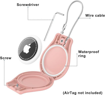 AirTag Holder with Wire Cable Compatible with Apple AirTags, Ultra Durable Anti-Lost Protective Lock Case for Luggage, Key, Backpack (Pink)