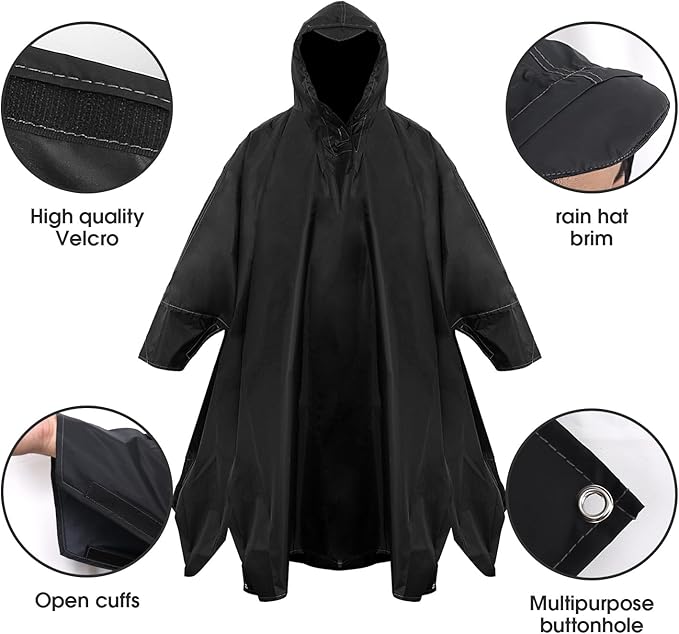 Unisex Rain Poncho for Adults, Hooded Waterproof Raincoat Jacket for Hiking, Camping and Outdoor
