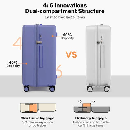 mixi 24'' Plus Trunk Luggage Medium Checked Luggage PC Hard Shell Rolling Travel Suitcases with Spinner Wheels & TSA Lock, Dreamy Purple