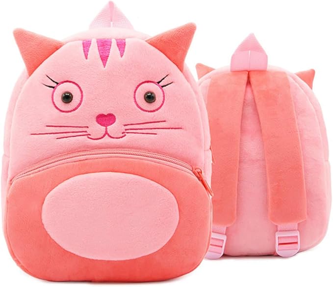 KISSOURBABY Cute Toddler Backpack Toddler Bag Plush Animal Cartoon Mini Travel Bag for Baby Girl Boy 1-4 Years(Cat)