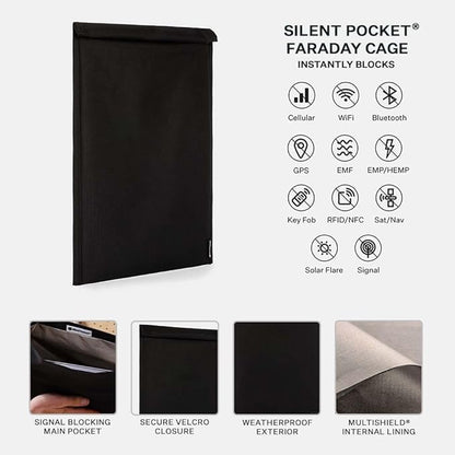 Silent Pocket SLNT Utility Laptop Faraday Bags Signal Blocking Device Sleeve, Weatherproof Woven Nylon, Prevents Remote Wiping, Tracking, Tampering 13 inch