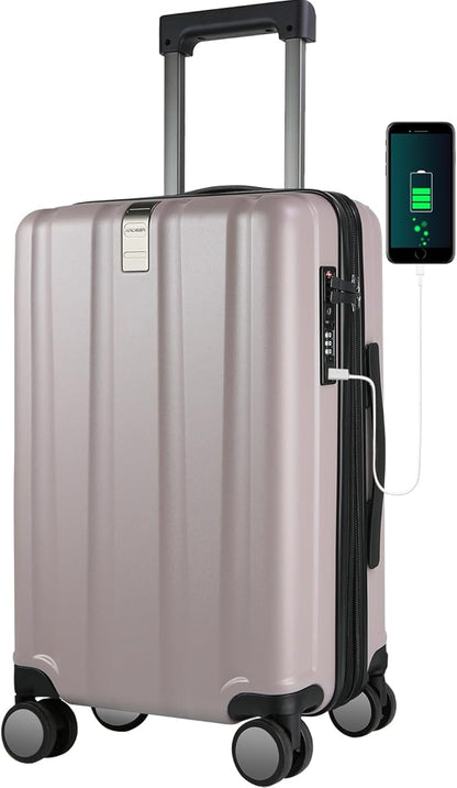 KROSER Hardside Expandable Carry On Luggage with Spinner Wheels & Built-in TSA Lock, Durable Suitcase Rolling Luggage with USB Port, Carry-On 20-Inch, Matte Purple/Pink