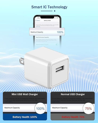 iPhone Charger Cord 6FT, [Apple MFi Certified] 2 Pack Lightning Cable Cube Phone Charging Transfer Cord Cable USB Plug Wall Charger Block Travel Adapter for iPhone 14/13/12/11/SE 2022/8/7/XS/XR/X/iPad