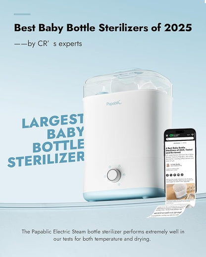 Papablic Baby Bottle Sterilizer and Dryer Pro, Esterilizador De Biberones, Electric Steam Sterilizer for Baby Bottles, Pacifiers, and Pump Parts, Large Capacity 10 Bottles