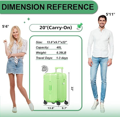 Krute Carry on Luggage 20 Inch Suitcases with Spinner Wheels Hardside Luggages Cup Holder Carry Suitcase USB Charger Port PC+ABS with TSA Lock