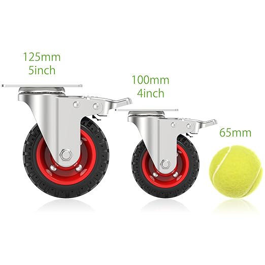 5" Swivel Caster Wheels with Safety Dual Locking and Rubber Tire Wheels, Heavy Duty - 350 Lbs Per Caster for Workbench, Cart, Trolley, Dolly, Cabinet, Compact Rubber Castor Wheels, 4-Packs