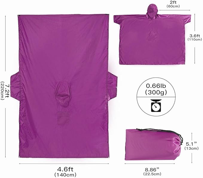 Cosmine Hooded Rain Poncho for Adult with Pocket, Waterproof Lightweight Unisex Raincoat Jacket for Hiking Camping Emergency
