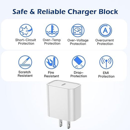 Fast Charging for iPhone 16/16e,Apple Charger Fast Charging,2Pack 20W USB C Charger Block with Extra Long 10FT USB C to Type C Charger Cable Cord for iPhone 16/16e/16Pro/16ProMax/15/iPad Pro/Air/Mini