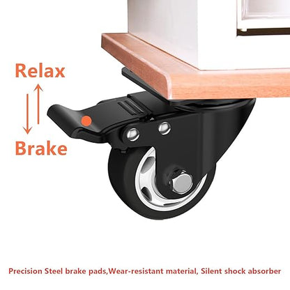 3 Inch Wheel Casters,Set of 4 Heavy Duty,Black Industrial Casters with Brake, Locking Casters for Furniture and Workbench for Cart,Top Plate Swivel Wheels and Load 1000lbs (Two Hardware Kits Include)