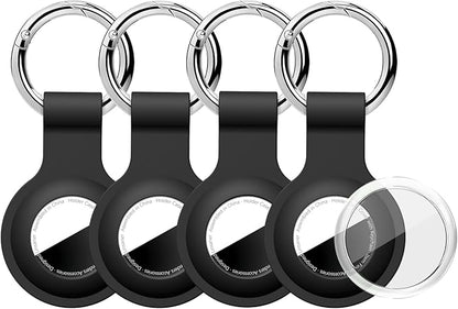 [4 Pack] Upgraded for AirTag Holder with Clear Cover Full Coverage Case Keychain for Air Tag, Silicone for AirTags 4 Pack for Apple Holder GPS Tracker Item Tag Finders, Black