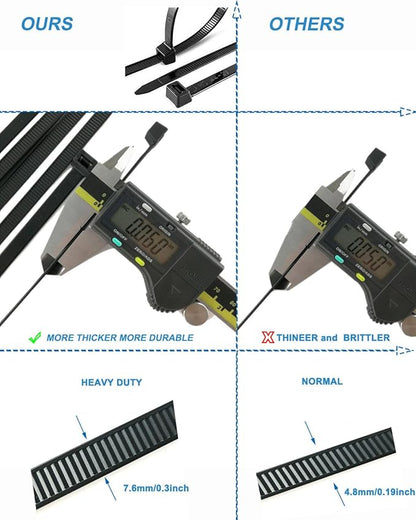 HS 10 Inch UV Resistant Wide Zip Ties (100 Pack) Plastic Cable Ties Heavy Duty Black Outdoor Zip Ties 10 Inch x 0.3 Inch,120 LBS Strength