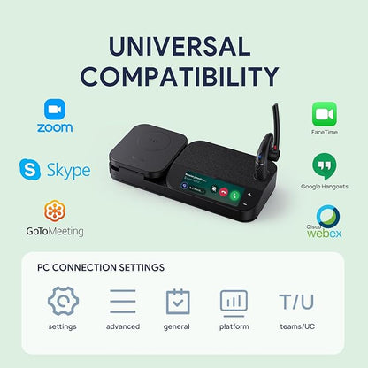 Yealink Bluetooth Headset Workstation, Office Wireless Headset with Mic, Speakerphone, Wireless Charging Pad, Charging Case, USB-C/A Dongle,Connect to Desk Phone, PC, Work with Teams Zoom