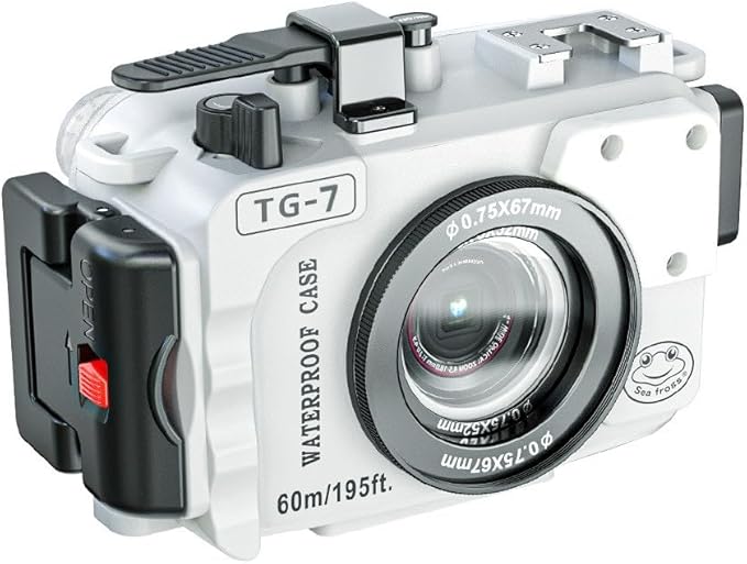 SeaFrogs Tough TG7 [60m/195ft] Professional Underwater Camera Scuba Case Waterproof Diving Housing for Om System tg7 Olympus Tough TG-7 tg7 -White