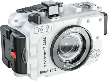 SeaFrogs Tough TG7 [60m/195ft] Professional Underwater Camera Scuba Case Waterproof Diving Housing for Om System tg7 Olympus Tough TG-7 tg7 -White