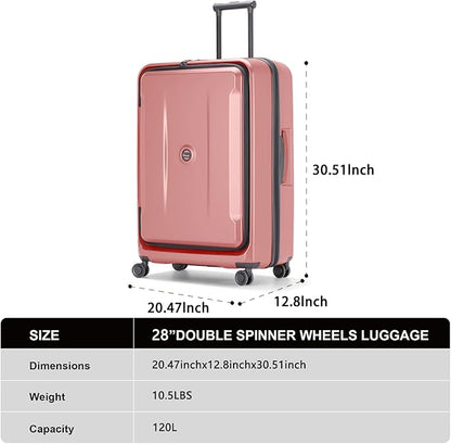 Luggage Sets 2 Piece, Carry On Luggage with Front Pocket & USB Port and 28 Inch Expandable Checked Luggage with Top Opening, Durable PC Hardside Suitcases with Spinner Wheels & TSA Lock, Pink (20/28)