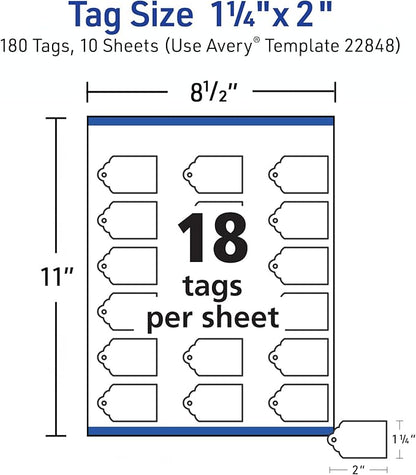 Avery Scalloped Printable Tags, Sure Feed Technology, 2" x 1.25", White, Includes String, Laser/Inkjet Printable, 180 Total, Great for Branding, Gifts, Merchandising, and More (22848)