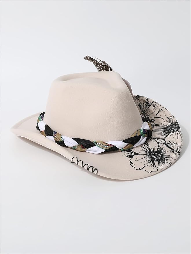 WDIRARA Women's Cowboy Hat Cow Print Western Cowgirl Hats Travel Vacation
