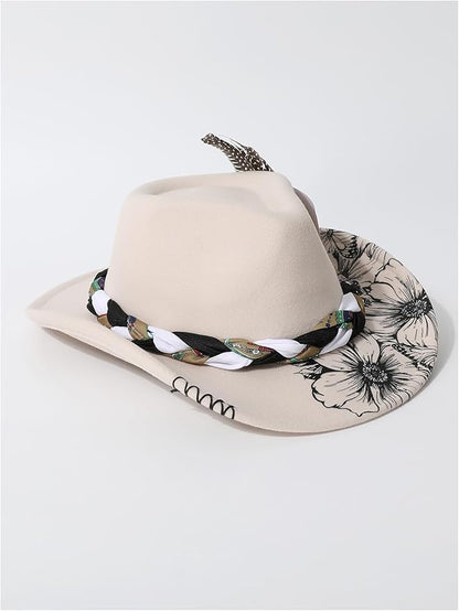 WDIRARA Women's Cowboy Hat Cow Print Western Cowgirl Hats Travel Vacation