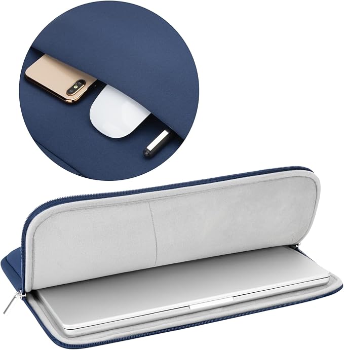 RAINYEAR 15 Inch Laptop Sleeve Protective Case Soft Cover with Front Pocket & Accessories Pouch, Compatible with 15.4" MacBook Pro/Air A3241 A2941 A3114 A1938 A1707 A1990 (Navy Blue, Upgraded Version)