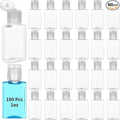 Lnrueg 100 Pcs 1 oz Travel Bottles - Hand Sanitizer Bottle Mini Clear Bottles with Flip Caps, Portable Empty Refillable Containers for Shower Gel, Face Creams, Body Lotions,Clear