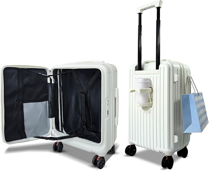 Carry On Luggage 22x14x9Inch Airline Approved with Wheels, Hard Shell Carry On Suitcases for Weekender, Expandable Suitcase Top Opening Lightweight Small Travel Luggage with Cup Holder and Side Hooker