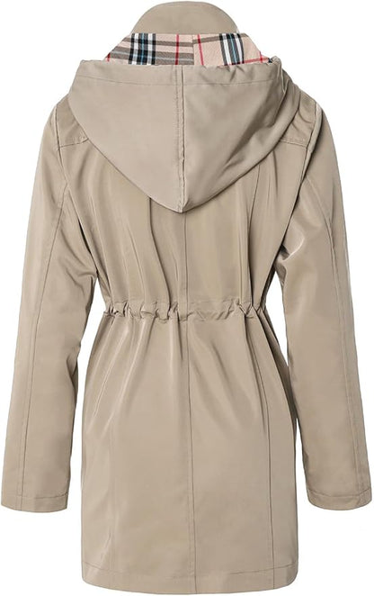 SaphiRose Women's Long Hooded Rain Jacket Outdoor Raincoat Windbreaker
