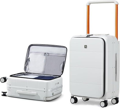 Hanke Top Opening 24 Inch Luggage with Spinner Wheels, Aluminum Frame All-PC Hard Shell Medium Suitcase, Trunk Wide Handle Luggage for Travel, TSA Checked-Medium (Smoke White, 69L)