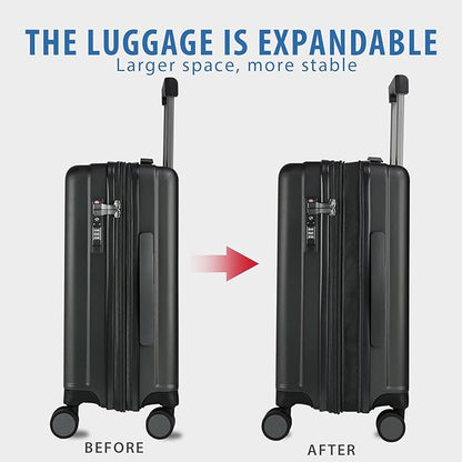 KROSER Hardside Expandable Carry On Luggage with Spinner Wheels & Built-in TSA Lock, Durable Suitcase Rolling Luggage with USB Port, Carry-On 20-Inch, Black
