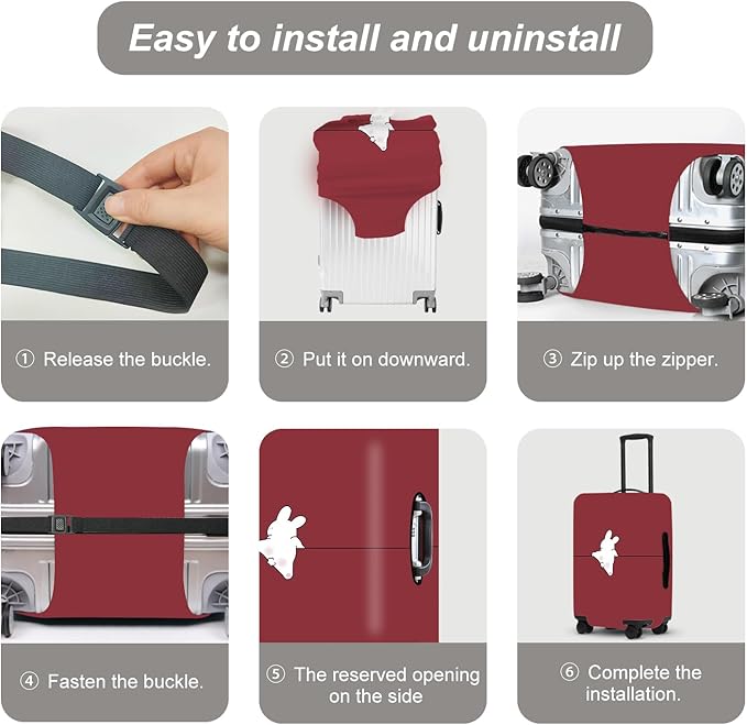 Burgundy Rabbit Luggage Protector, Washable Suitcase Cover Simple Animal Pattern Anti-scratch for 32",34" Bag